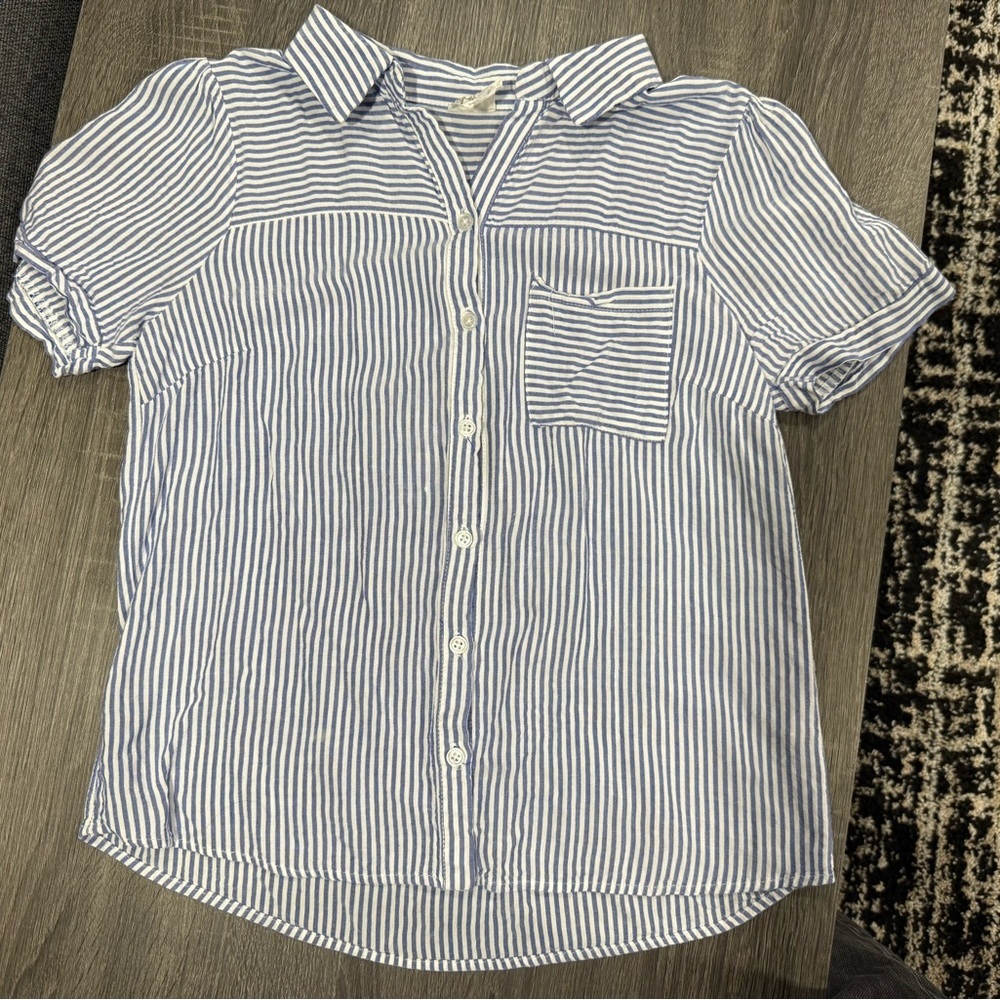 NAIF Blue and White Striped Button Down Shirt - Picture 9 of 11